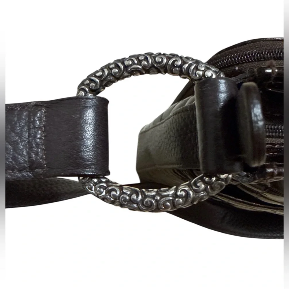 Brighton Croc‑Embossed Patent Leather Shoulder Bag – Metallic Copper Brown